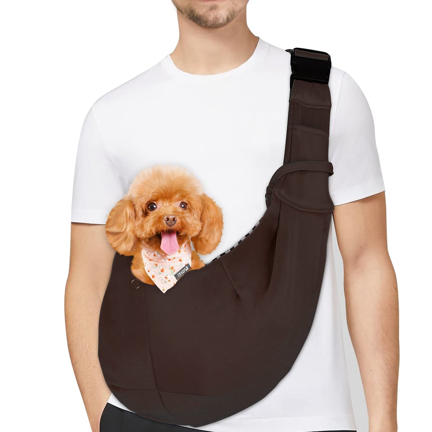 PETLOFT Reversible Dog Cat Sling Carrier, Small Dog Carrier, Adjustable Dog Sling, Hands Free Cross Body Carrier with Collar Hook for Dog/Cat/Bunny up to 11lb