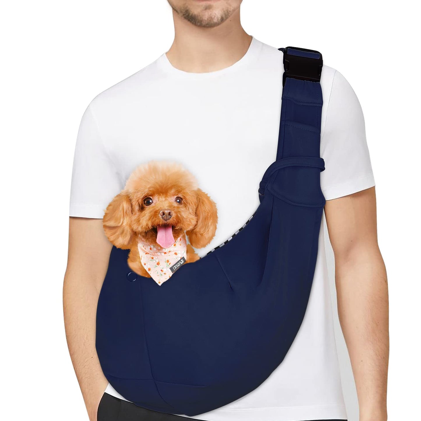 PETLOFT Reversible Dog Cat Sling Carrier, Small Dog Carrier, Adjustable Dog Sling, Hands Free Cross Body Carrier with Collar Hook for Dog/Cat/Bunny up to 11lb