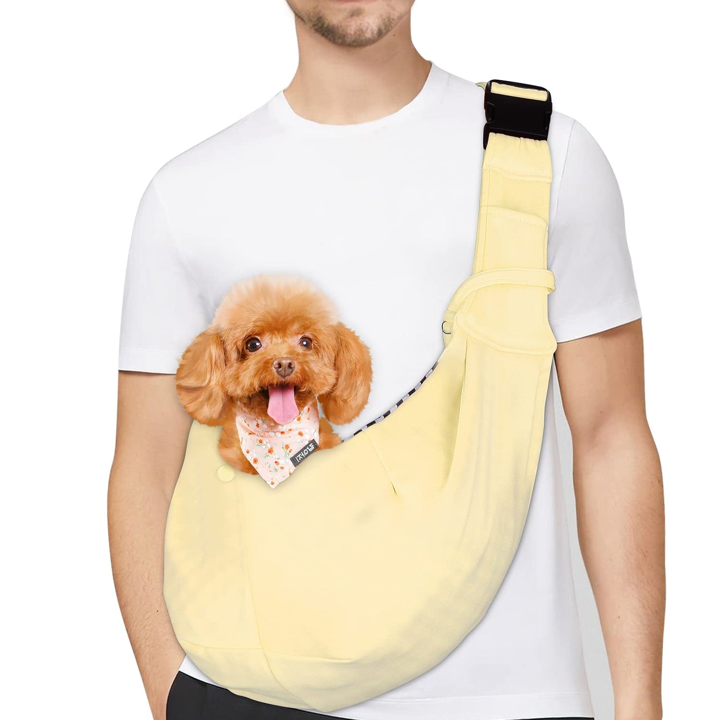 PETLOFT Reversible Dog Cat Sling Carrier, Small Dog Carrier, Adjustable Dog Sling, Hands Free Cross Body Carrier with Collar Hook for Dog/Cat/Bunny up to 11lb