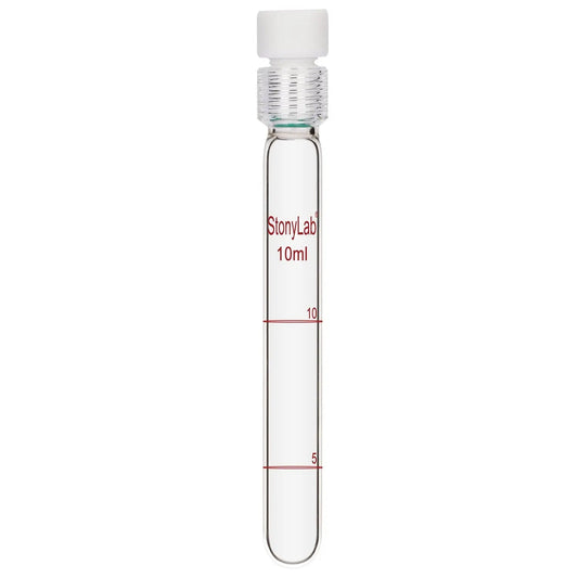 Borosilicate Glass Reusable Graduated Test Tubes with PTFE Screw Cap - StonyLab Tubes & Vials 10-ml