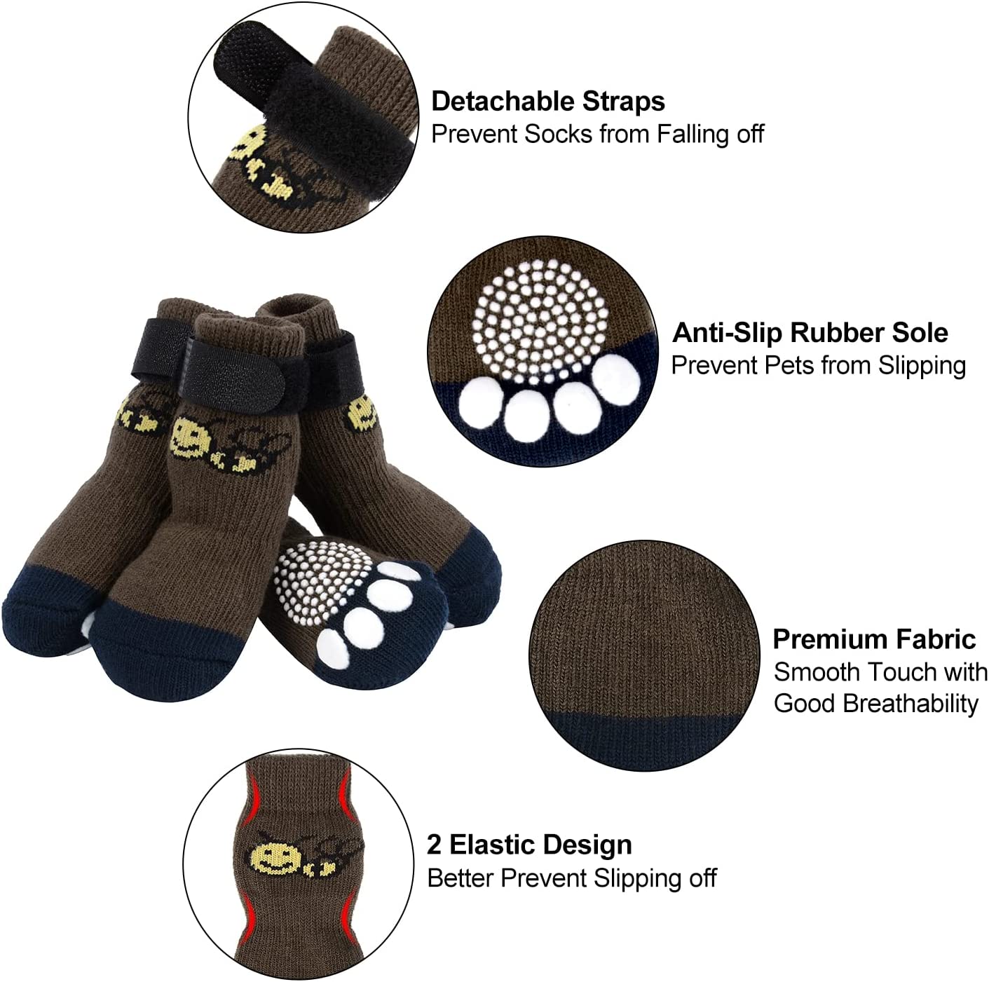4pcs Anti-Slip Dog Socks Adjustable Pet Non-Slip Protection With
